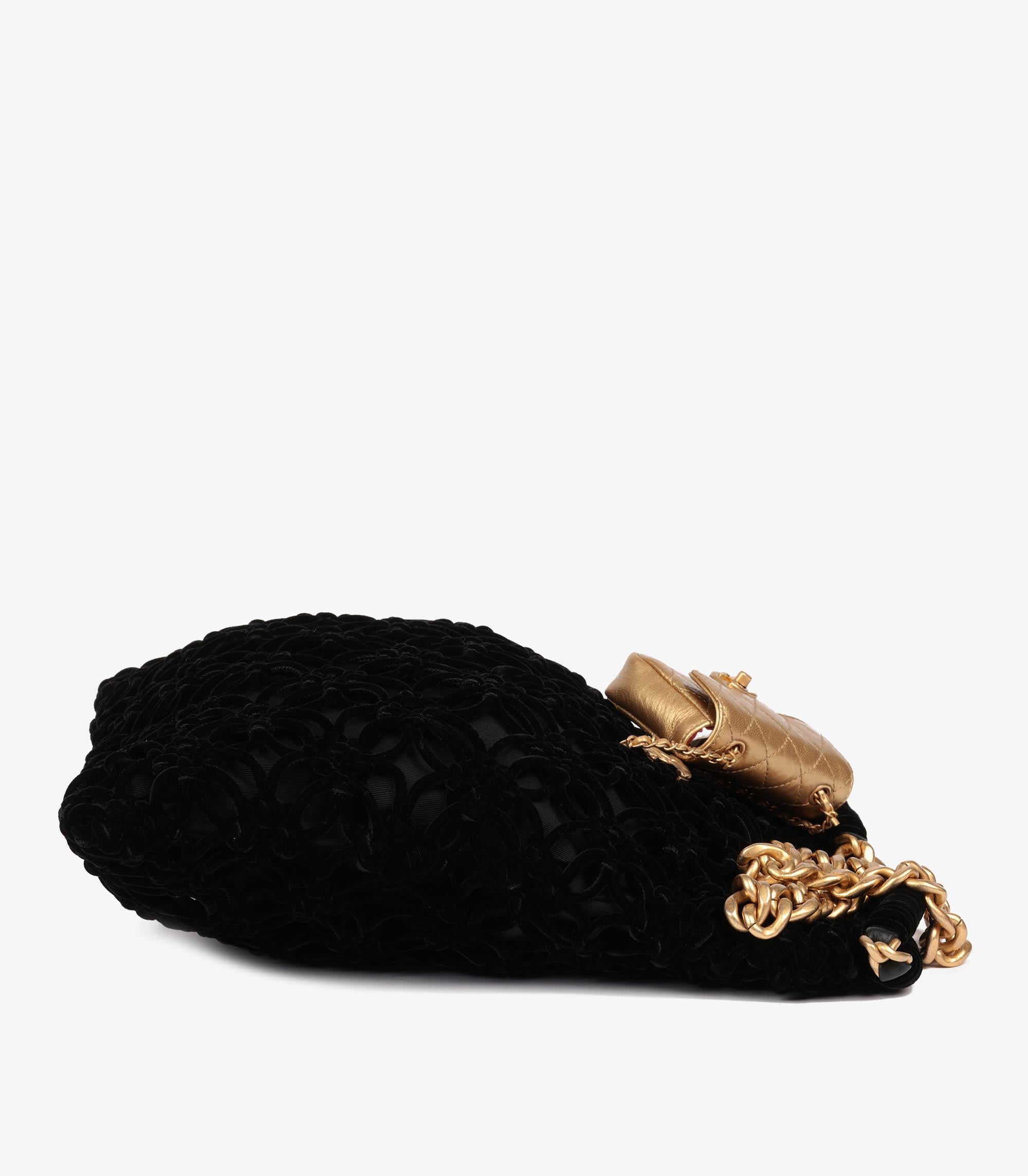 Chanel Black Braided Velvet & Gold Metallic Lambskin Shopping Tote For Sale 1