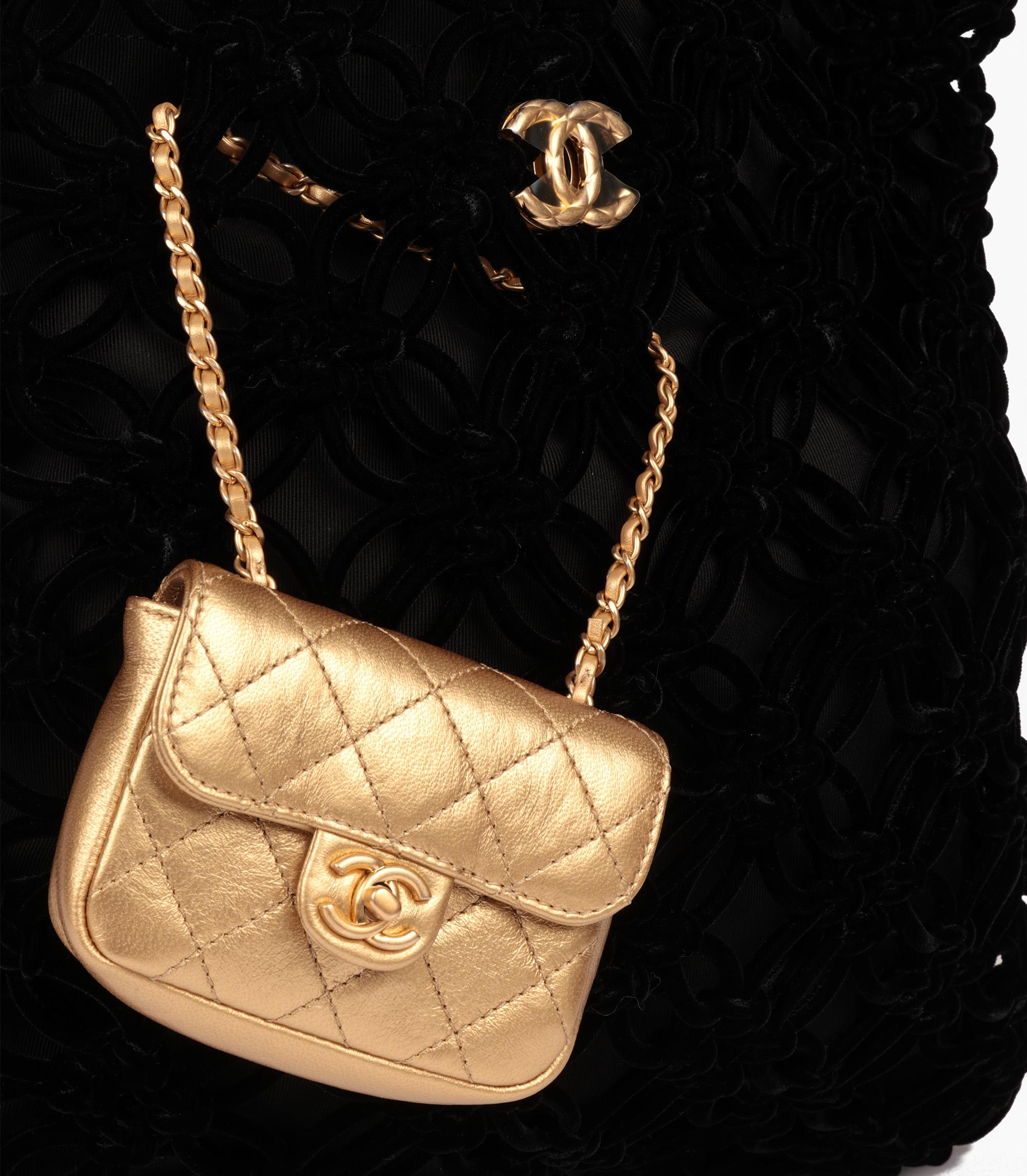 Chanel Black Braided Velvet & Gold Metallic Lambskin Shopping Tote For Sale 4
