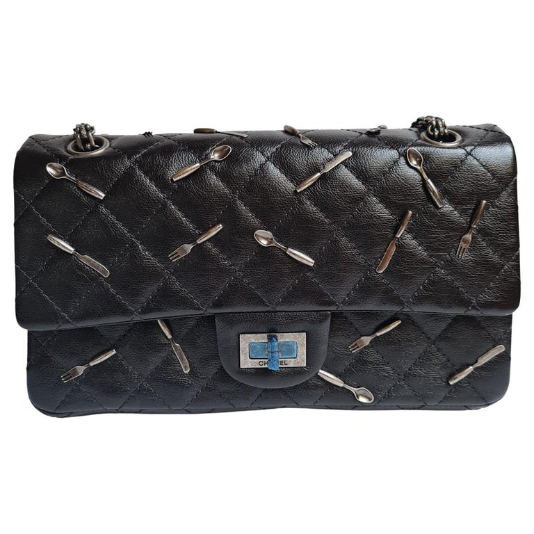 CHANEL 2.55 Classic Flap Bag Size 226 Black Aged Calfskin & Gold-Tone  HW $11000