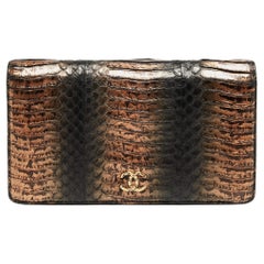 Used Chanel Black/Bronze Snakeskin CC Yen Wallet