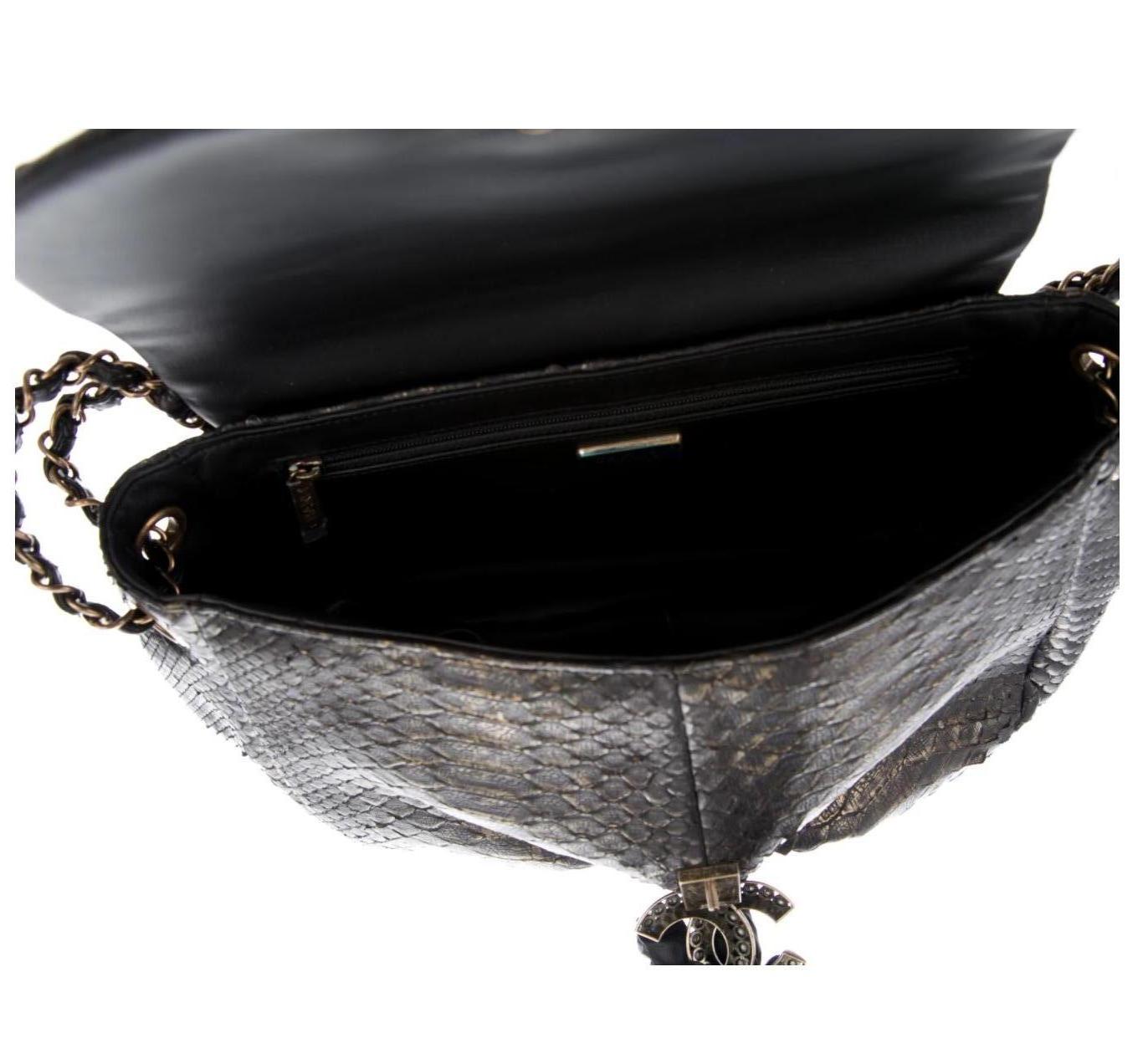 Women's Chanel Black Bronze Snakeskin Exotic Half Moon Small Shoulder Flap Bag