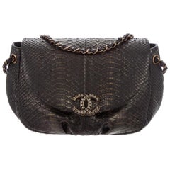 Chanel Black Bronze Snakeskin Exotic Half Moon Small Shoulder Flap Bag