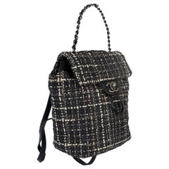 CHANEL black brown cream 2016 16S SMALL URBAN SPIRIT TWEED Backpack Bag