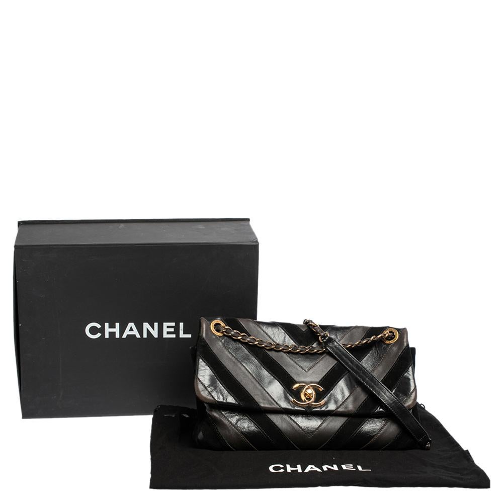 Chanel Black/Brown Leather and Suede Jumbo Surpique Flap Bag 9