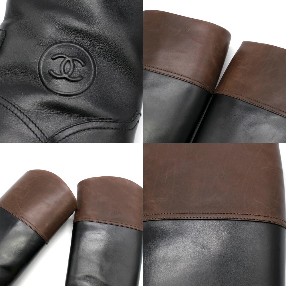 Women's Chanel Black & Brown Leather Knee High Boots SIZE EU 38 For Sale