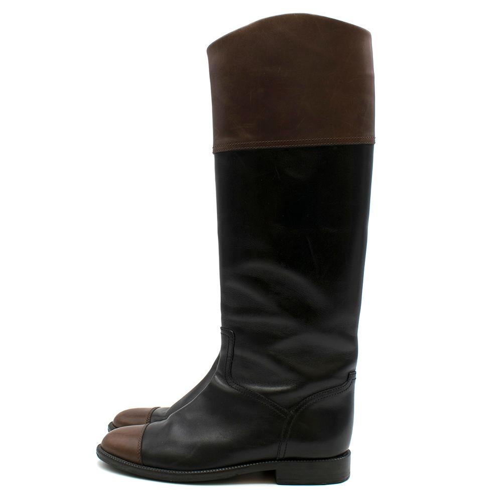 Chanel Black & Brown Leather Knee High Boots SIZE EU 38 1