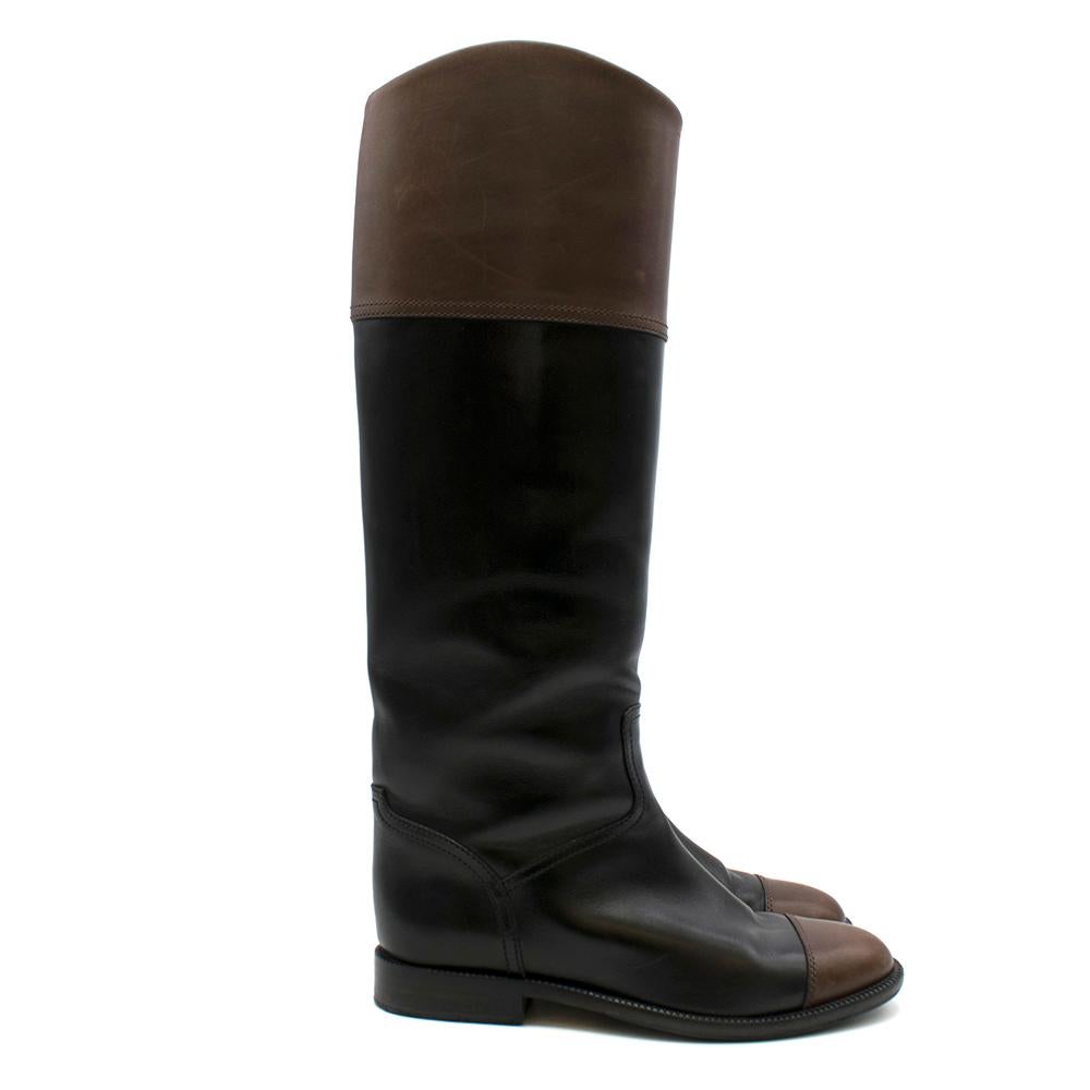 Chanel Black & Brown Leather Knee High Boots SIZE EU 38 4
