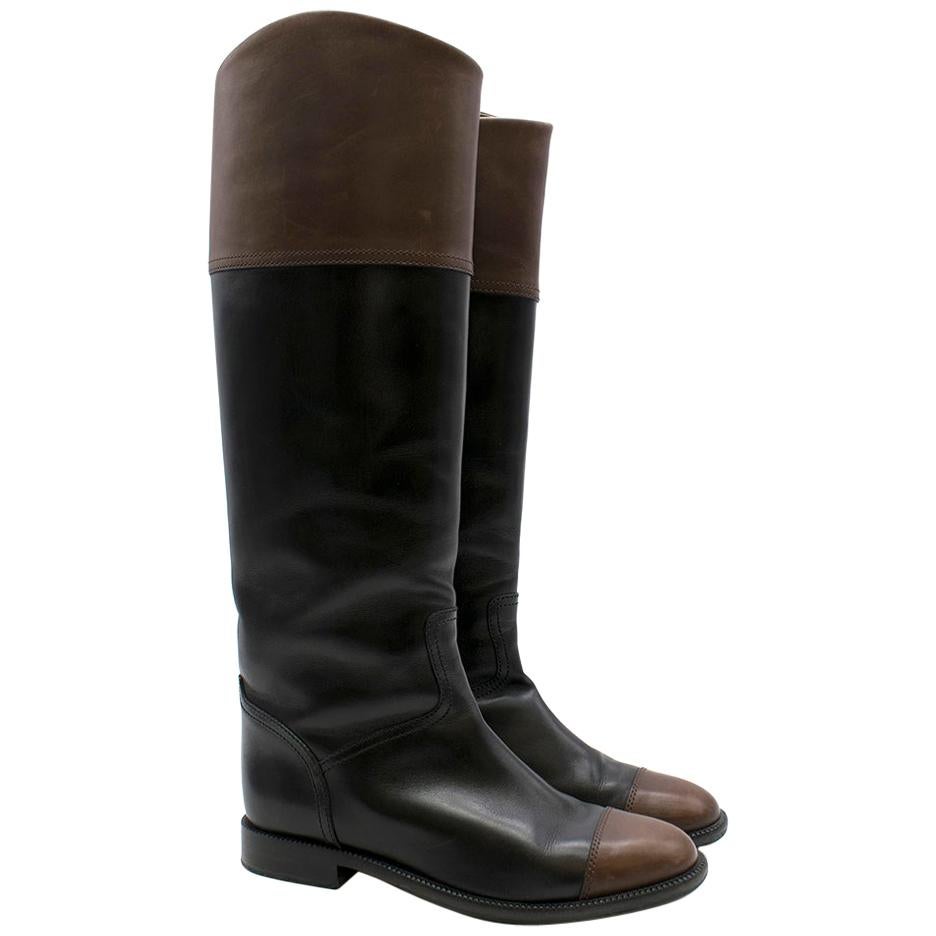 Chanel Black & Brown Leather Knee High Boots SIZE EU 38 For Sale
