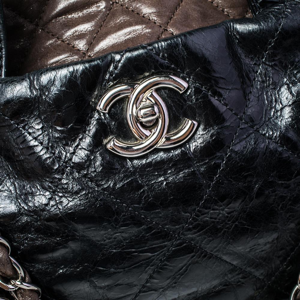 Chanel Black/Brown Quilted Iridescent Leather And Aged Leather Portobello Tote 3