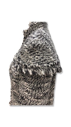 Chanel Black/Brown/White with Embroidered Patches and Fringe Wool Tweed Jacket