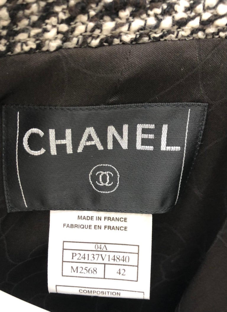 Chanel Black/Brown/White with Embroidered Patches and Fringe Wool Tweed Jacket  For Sale 3