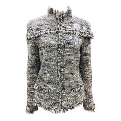 Chanel Black/Brown/White with Embroidered Patches and Fringe Wool Tweed Jacket