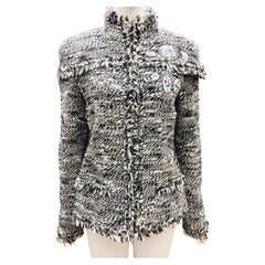 Chanel Black/Brown/White with Embroidered Patches and Fringe Wool Tweed Jacket 