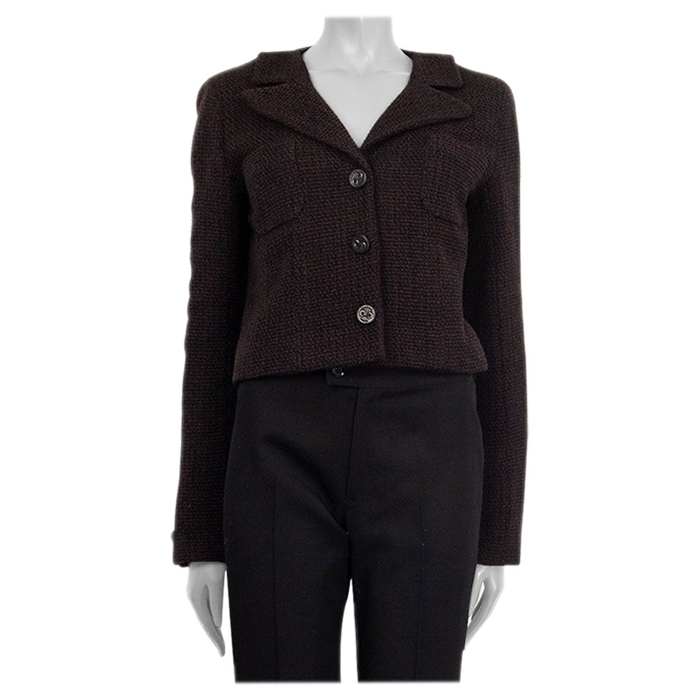 CHANEL schwarz 
braun Wolle KNIT Blazer Jacke 38 S
