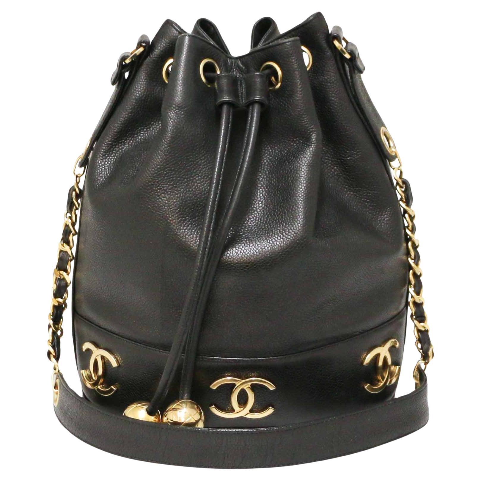 Chanel Black Bucket Bag In Caviar Leather For Sale