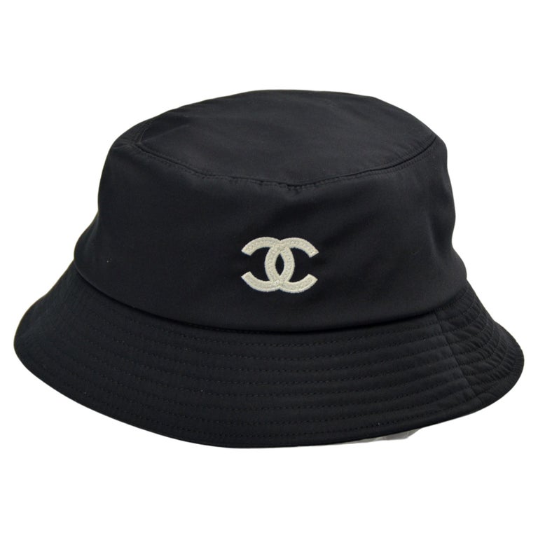 NEW 100%AUTH Chanel 22P Black Denim Cloche Bucket Hat Crystal/Sequin CHANEL  SZ M