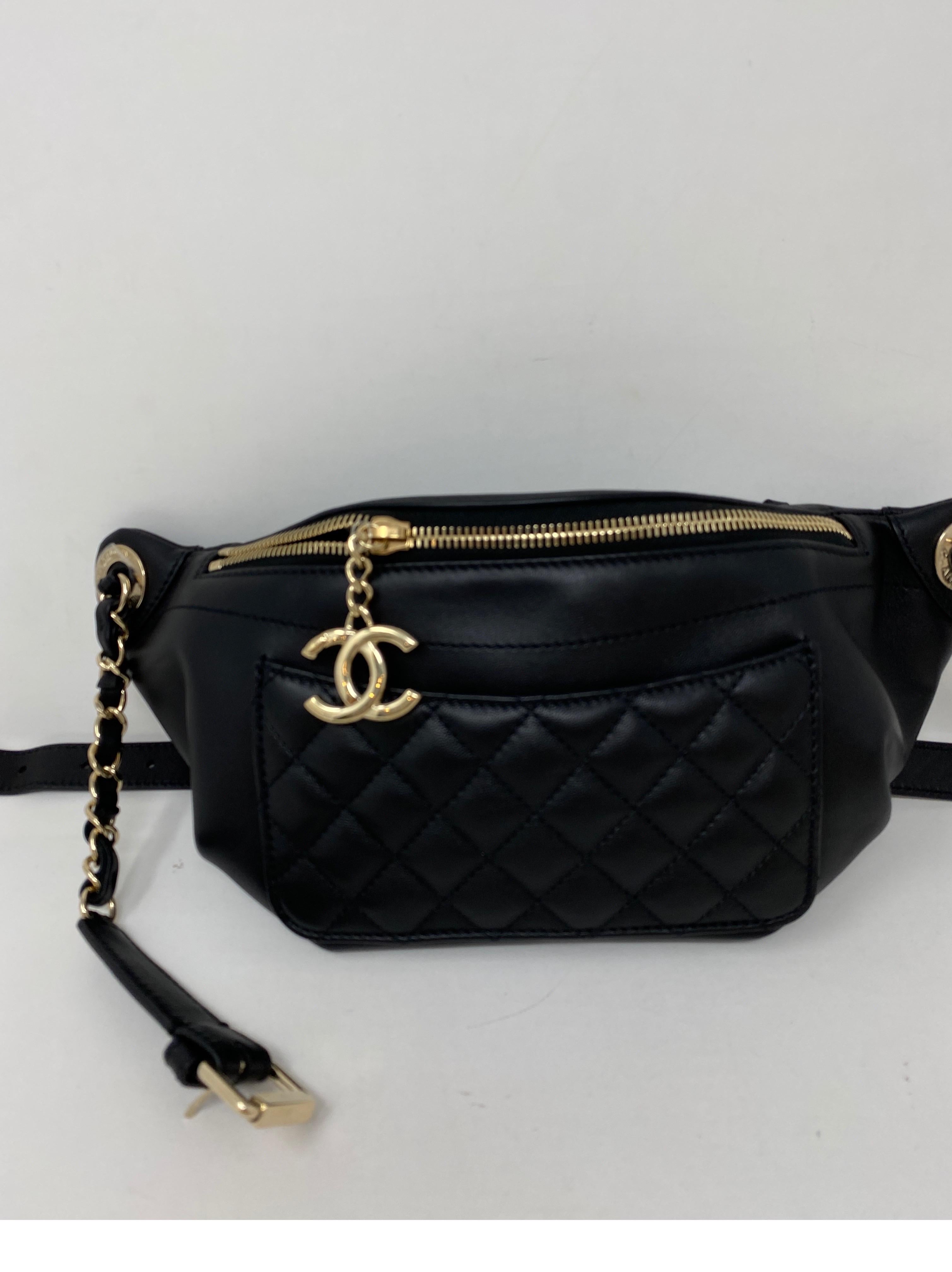 Chanel Black Bum Bag. Mint like new condition. Gold hardware. Beautiful waist belt bag. Can be worn crossbody too. Long adjustable strap. Guaranteed authentic. 