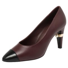 Chanel Black/Burgundy Leather CC Pearl Embellished Heel Pumps Size 36.5