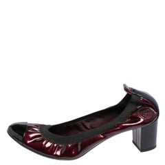 Chanel Black/Burgundy Patent Leather Scrunch Block Heel Pumps Size 41