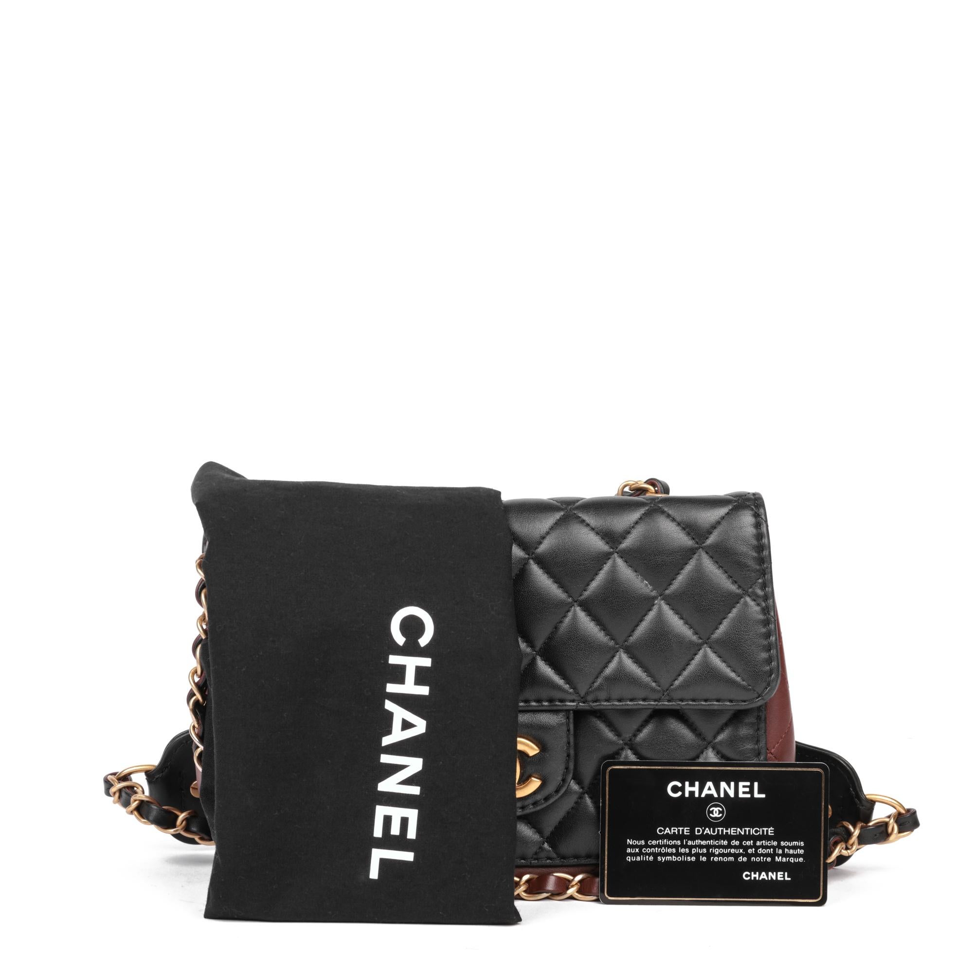 CHANEL Black & Burgundy Quilted Lambskin Small Classic Single Flap Bag For Sale 5