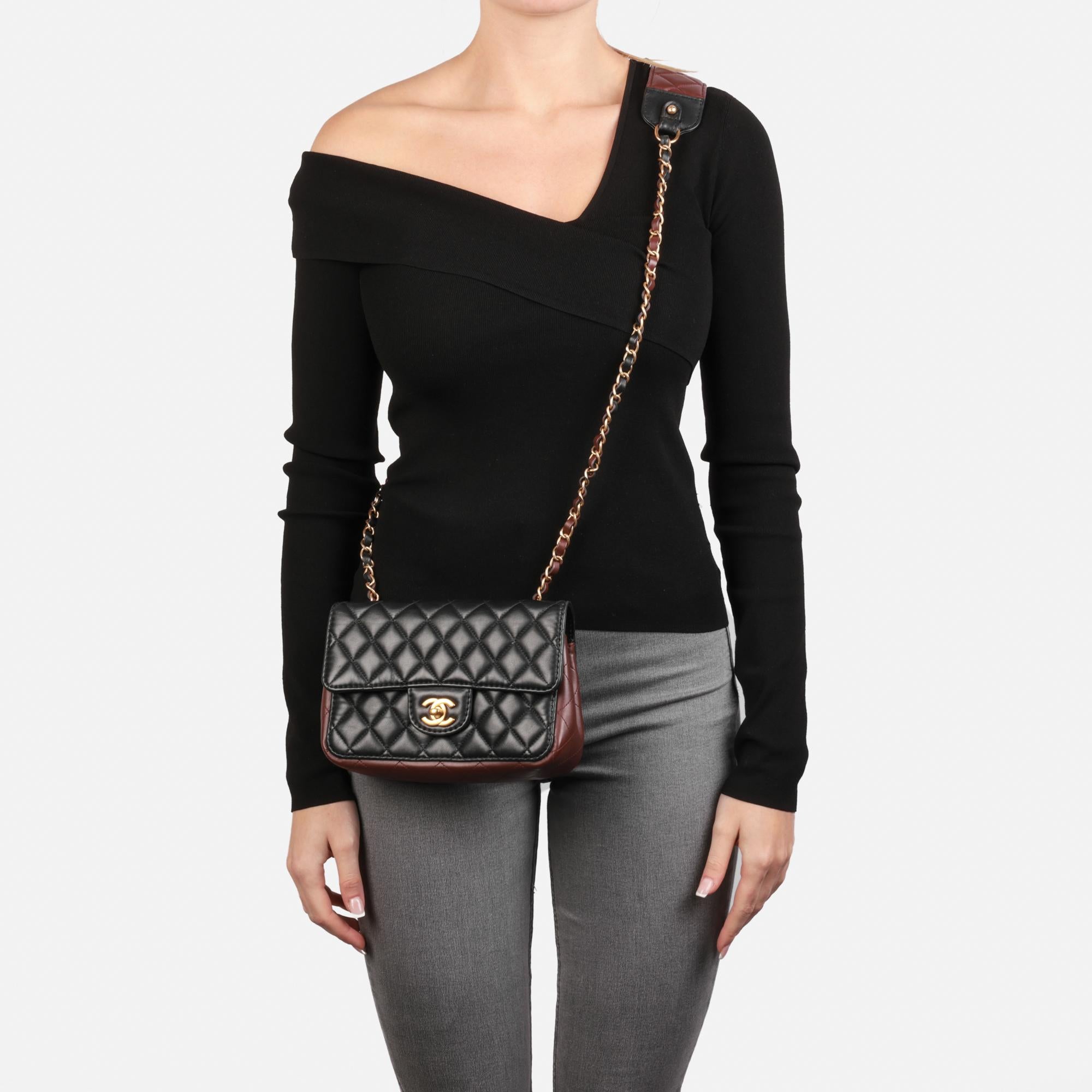 CHANEL Black & Burgundy Quilted Lambskin Small Classic Single Flap Bag 6