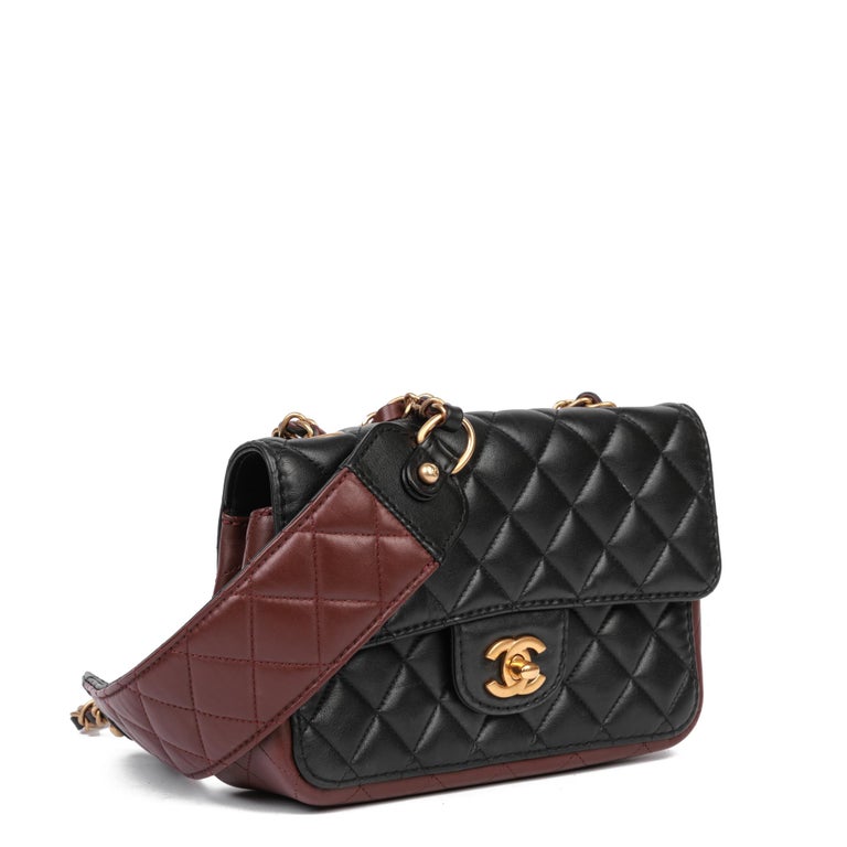CHANEL Black and Burgundy Quilted Lambskin Small Classic Single Flap Bag  For Sale at 1stDibs