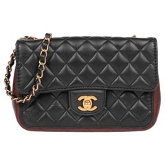 CHANEL Black & Burgundy Quilted Lambskin Small Classic Single Flap Bag
