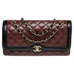 Chanel Black/Burgundy Quilted Leather Two Tone Day Flap Bag