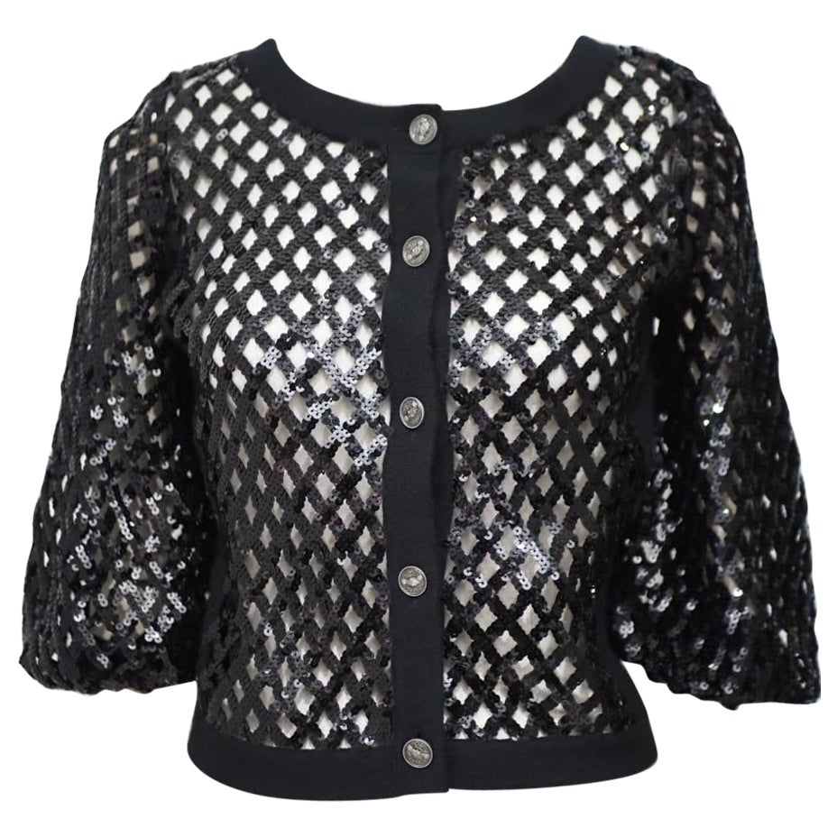 Cardigan noir en cachemire et paillettes de Chanel en vente