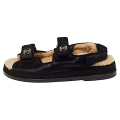 Used Chanel Black Calf Hair CC Dad Sandals Size 39