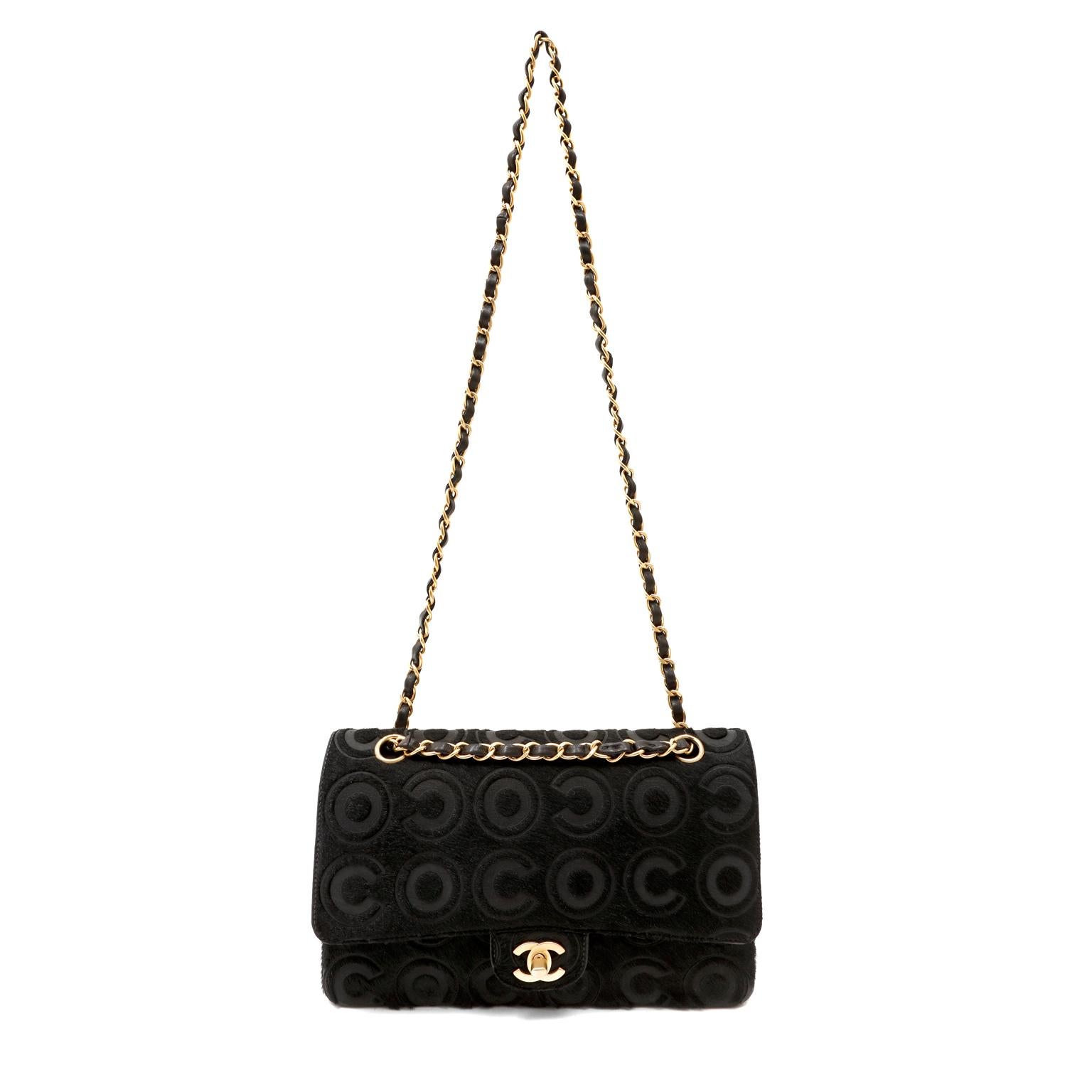 Women's Chanel Black Calf Hair COCO Medium Double Flap Bag 