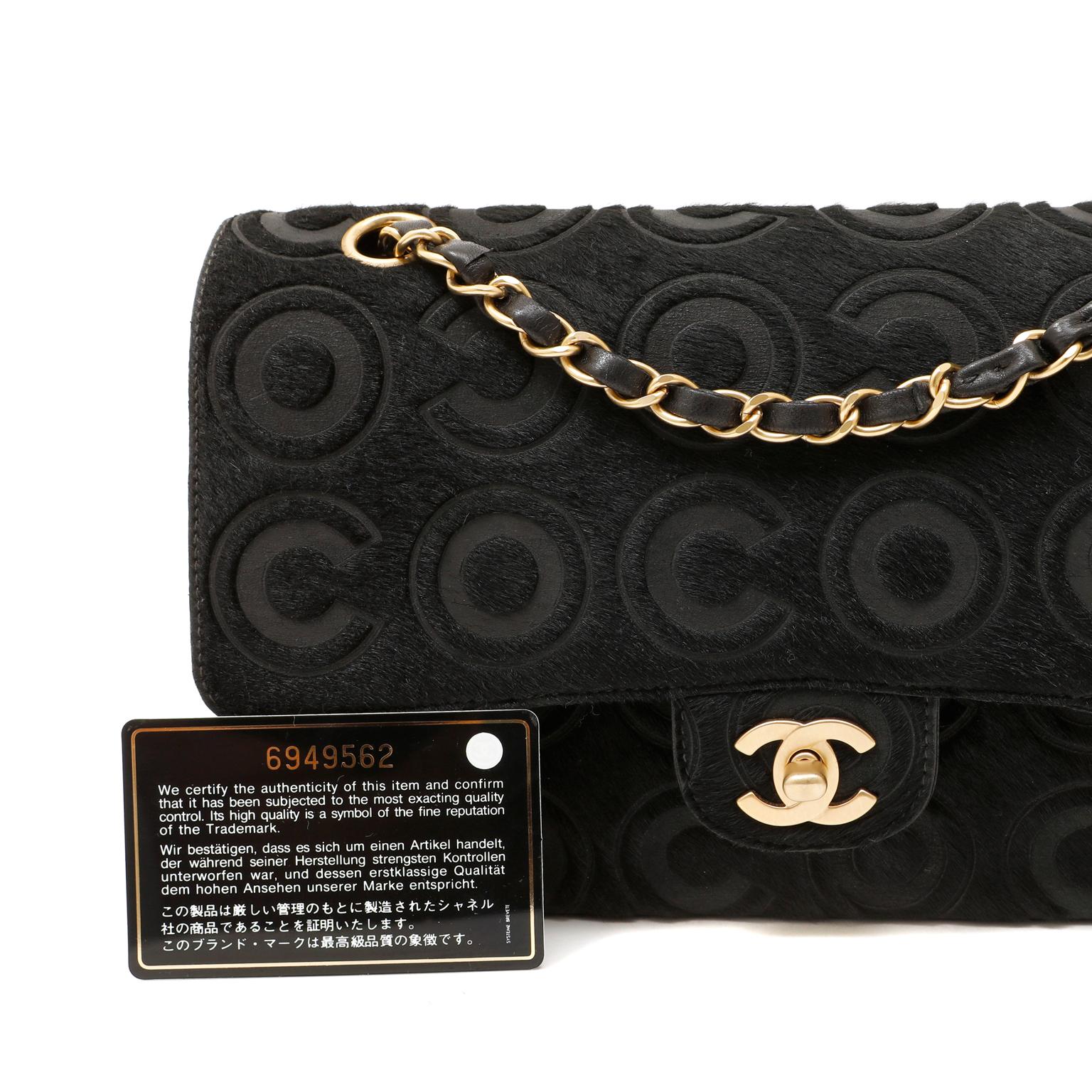 Chanel Black Calf Hair COCO Medium Double Flap Bag  2