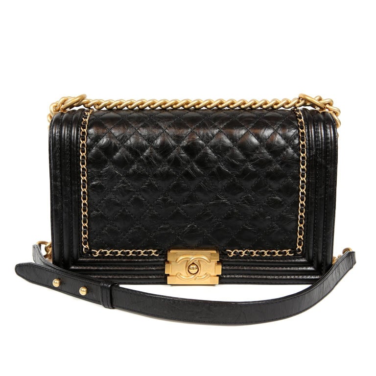 Chanel Black Calfskin Braided Jacket Large Boy Bag at 1stDibs