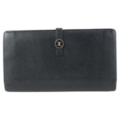 Vintage Chanel Black Calfskin Button Line CC Logo Long Flap Wallet 16CC719