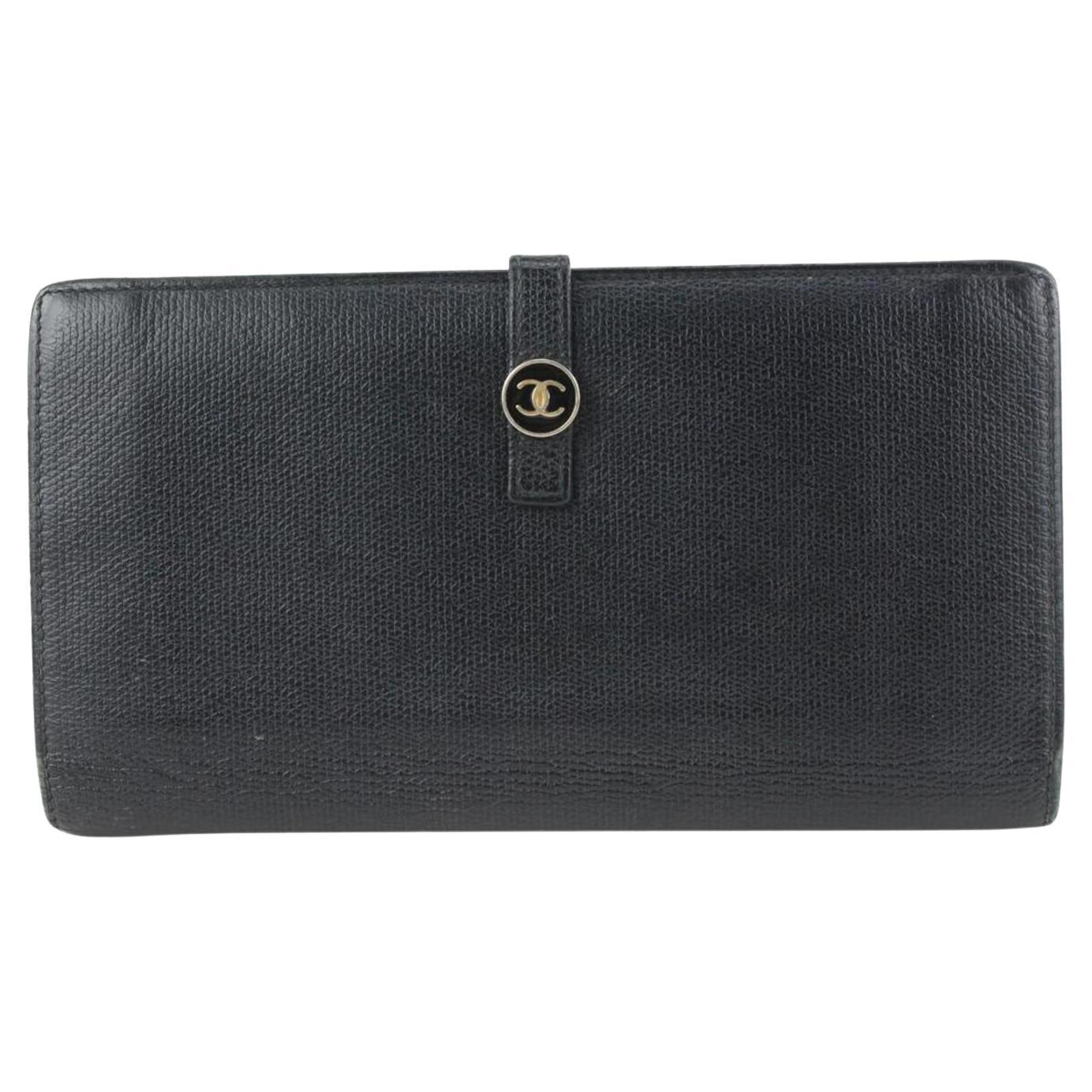 Chanel Black Calfskin Button Line Long Flap Wallet 81cas630