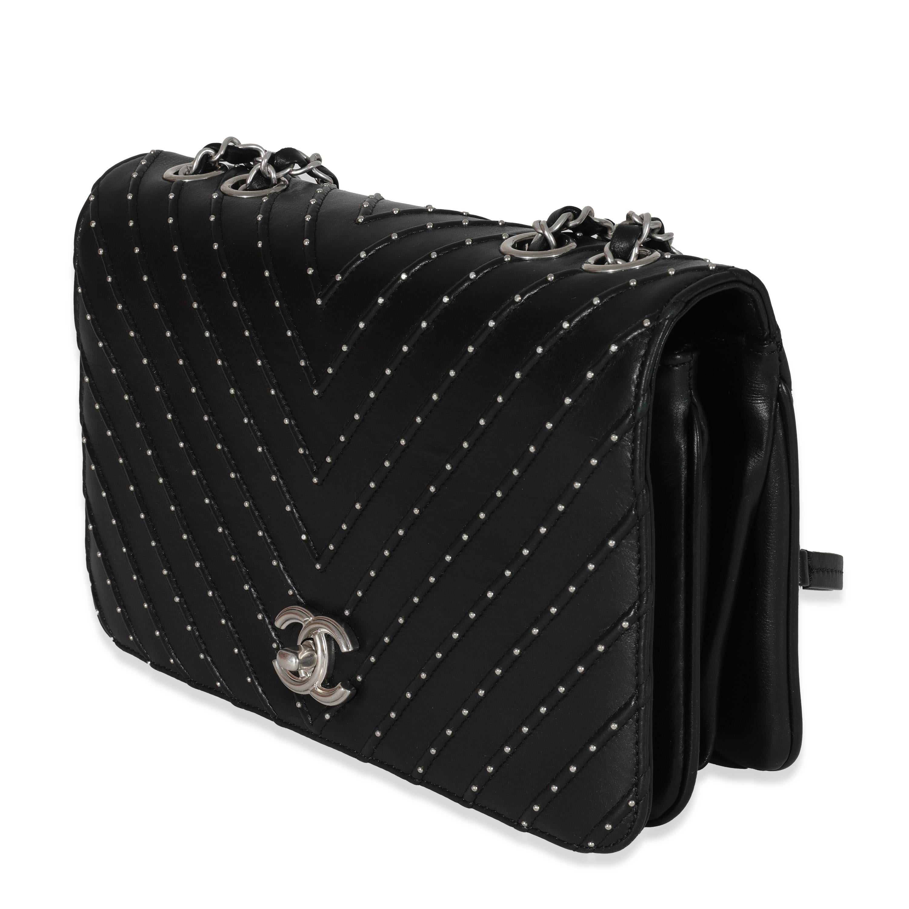 Women's or Men's Chanel Black Calfskin Chevron Small Stud Wars Flap Bag