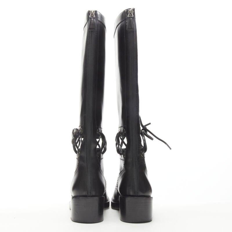 CHANEL black calfskin cross stitch cut out CC toe cap block heel boot EU38.5 For Sale 1