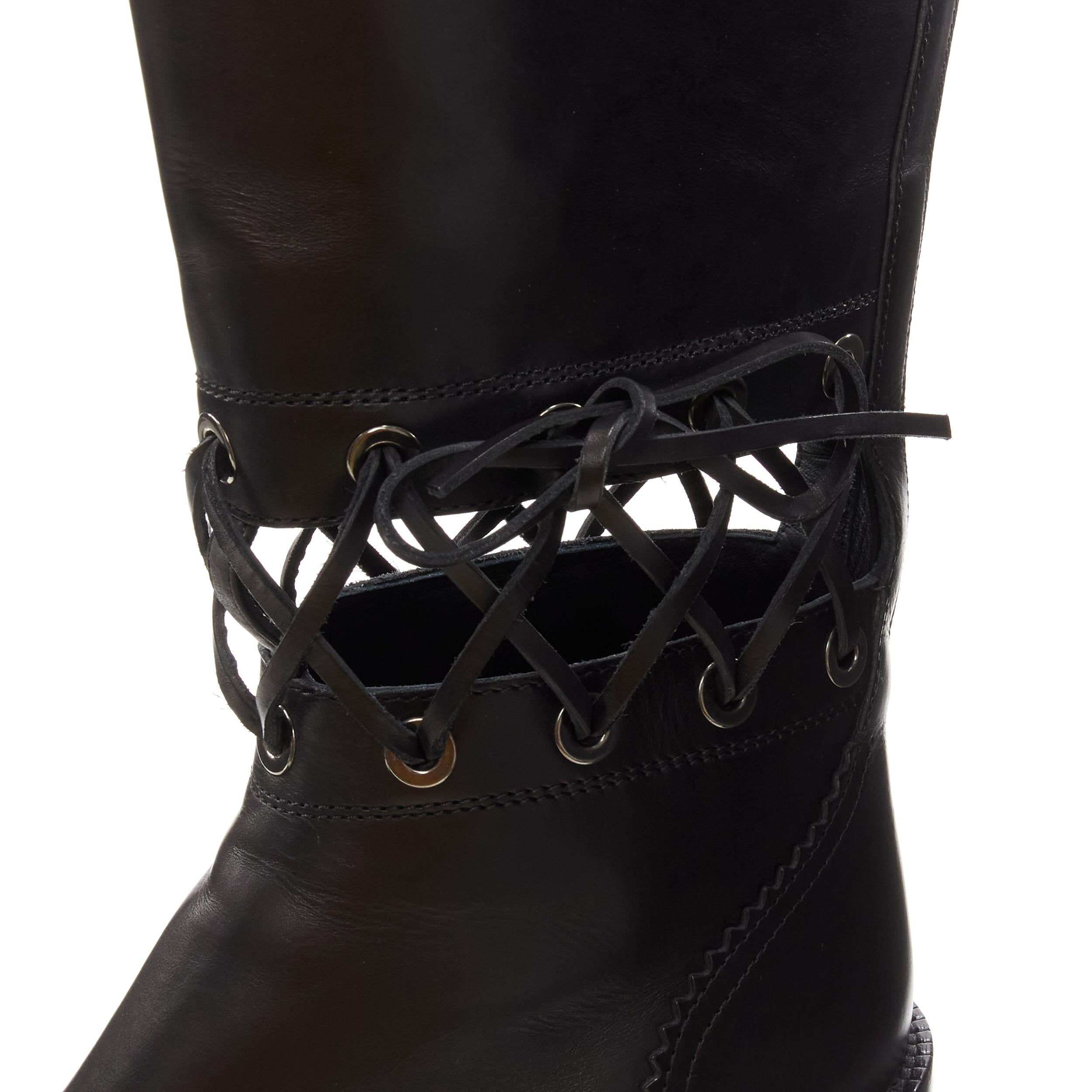 CHANEL black calfskin cross stitch cut out CC toe cap block heel boot EU38.5 For Sale 3