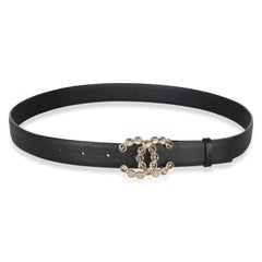 Chanel Black Calfskin Crystal CC Belt 80/32