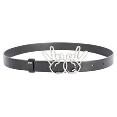 Chanel Black Calfskin Crystal Peace Sign Emoji Belt 65/26