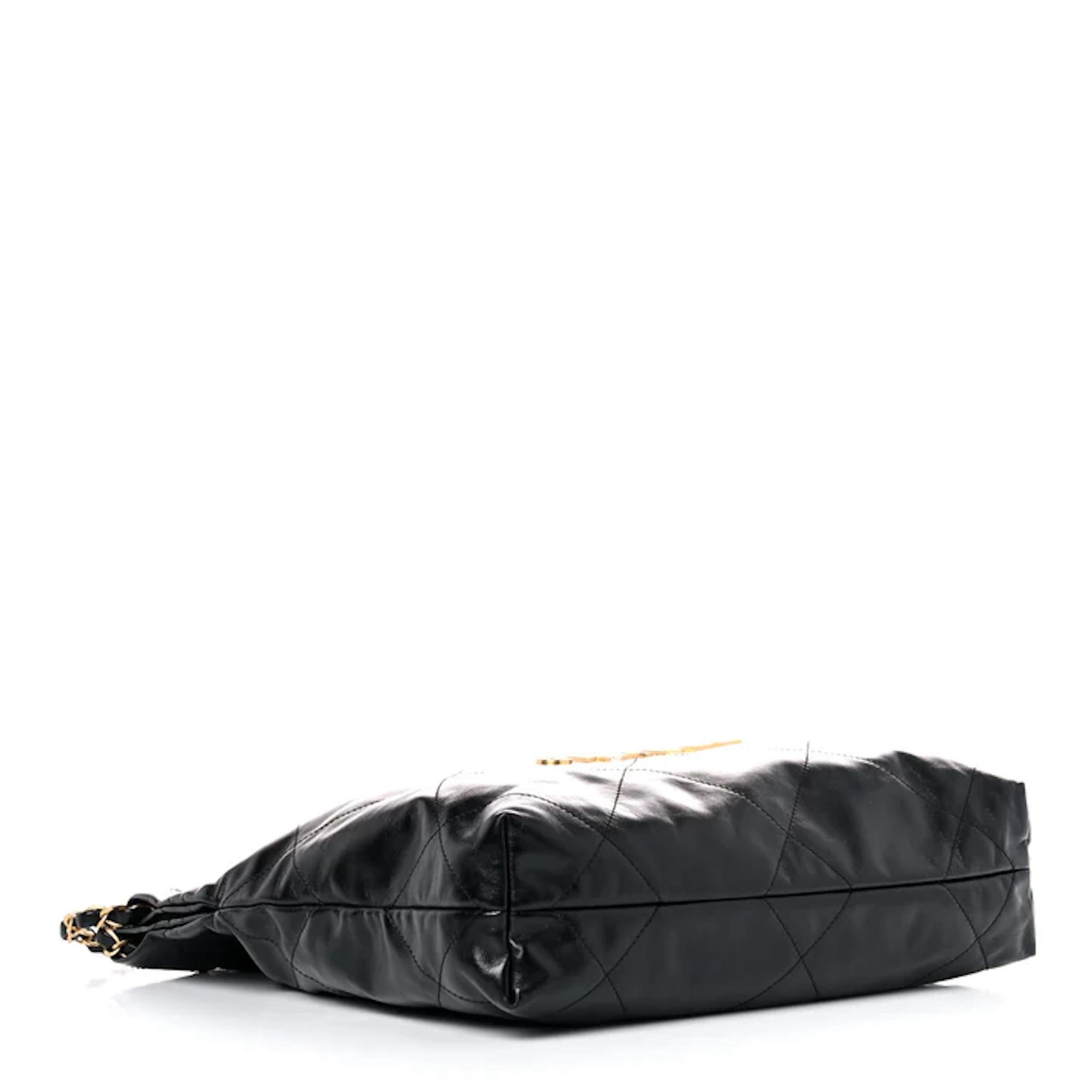 Chanel Schwarze Chanel 22 Tasche aus Kalbsleder mit Kordelzug Medium im Angebot 1