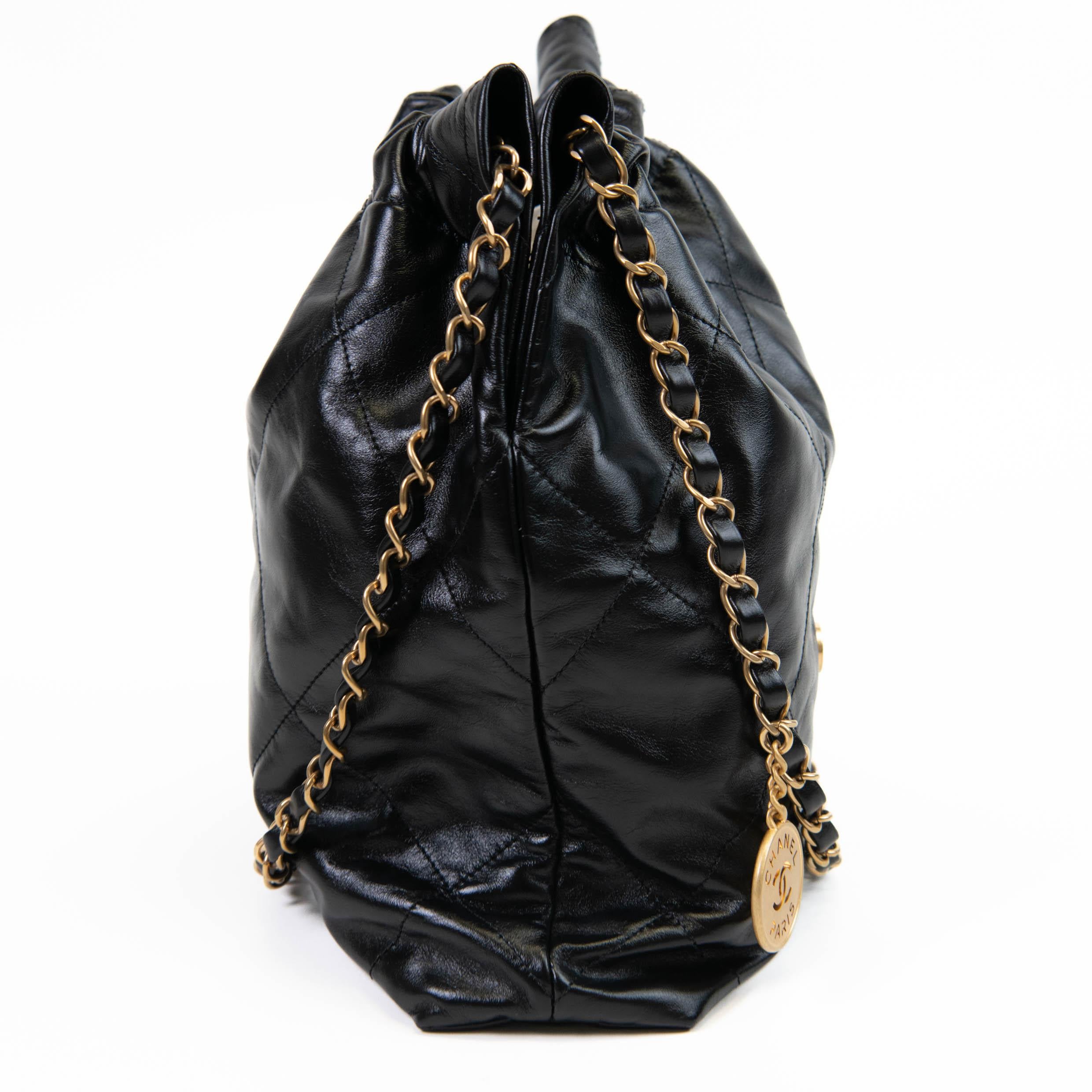 Chanel Black Calfskin Drawstring Chanel 22 Bag Medium Matching Pouch 1