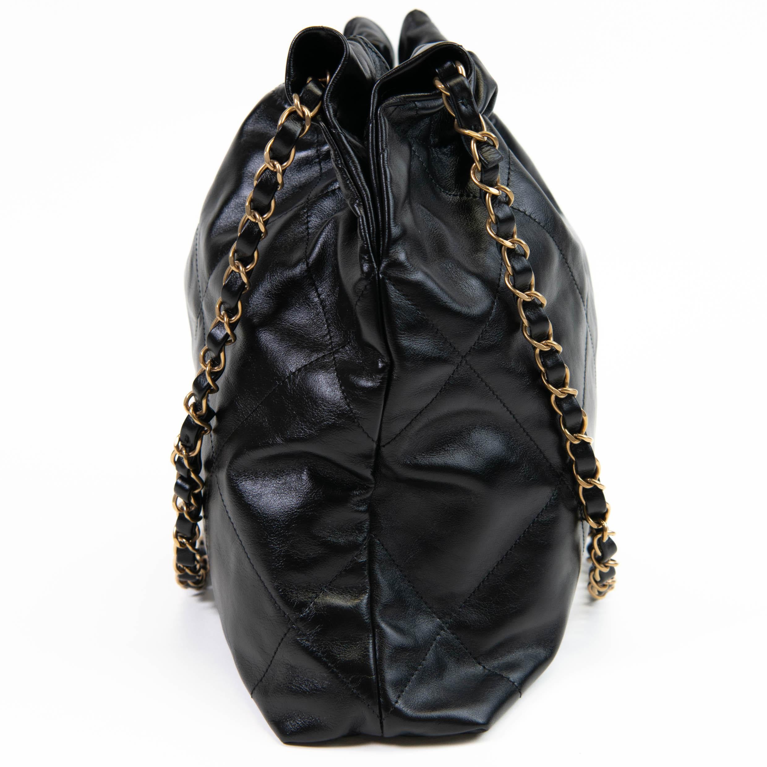 Chanel Black Calfskin Drawstring Chanel 22 Bag Medium Matching Pouch 2