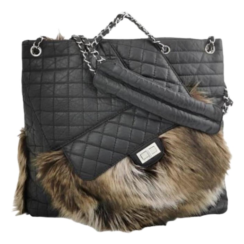 Chanel Black Calfskin Fur Mademoiselle Lock 2way Tote, 2010