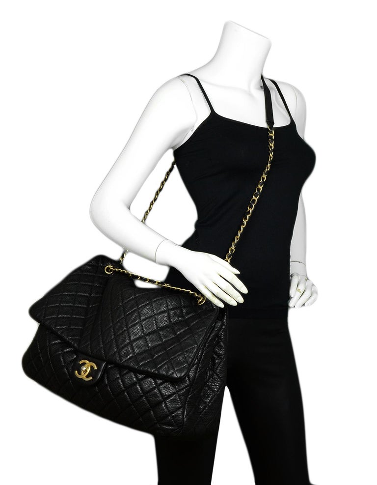 Chanel Black Calfskin Leather Airlines Xxl Cc Quilted Flap Bag For