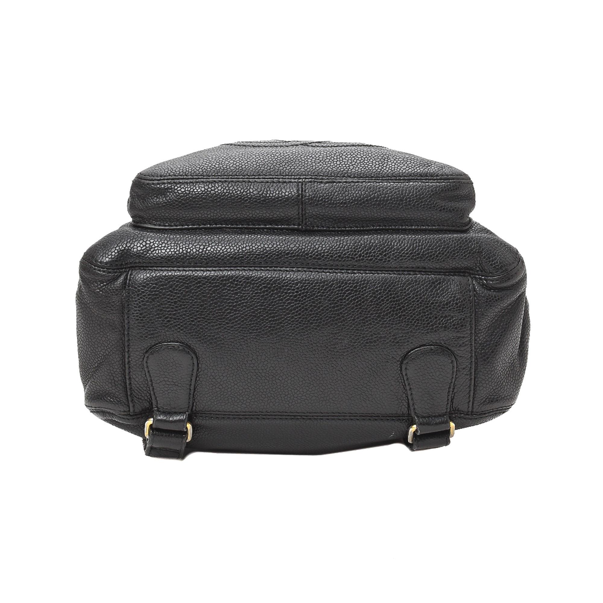 Men's Chanel Black Calfskin Leather CC Caviar Backpack