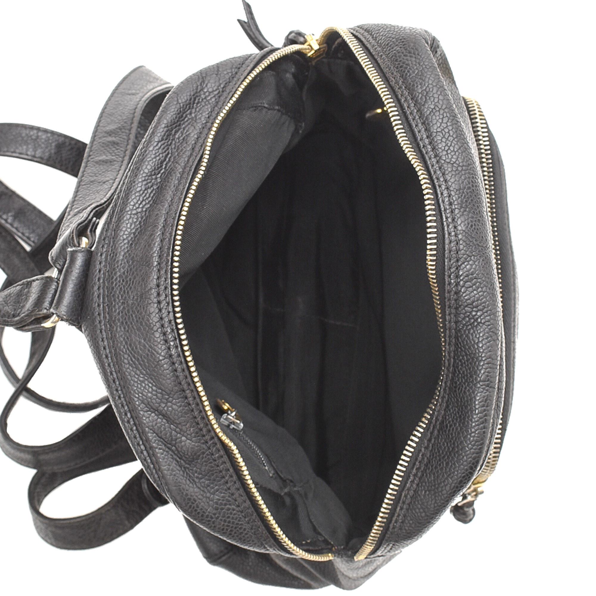 Chanel Black Calfskin Leather CC Caviar Backpack 1