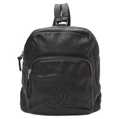 Chanel Black Calfskin Leather CC Caviar Backpack