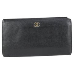 Chanel Black Calfskin Leather CC Logo Bifold Long Wallet 93ca9