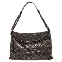 Chanel Black Calfskin Leather Chain Around Metallic Medium Hobo Bag